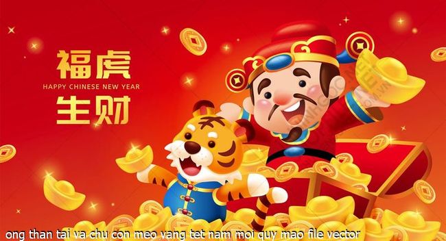 ong than tai va chu con meo vang tet nam moi quy mao file vector